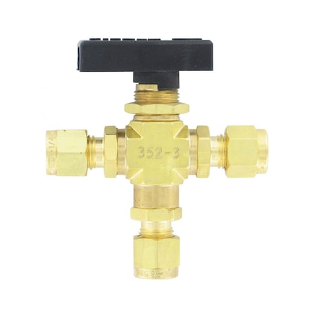 Dwyer Instruments Compact 3-way ball valve, brass, 1/4in tube, 3.18 mm orifice 3MSV-BD220